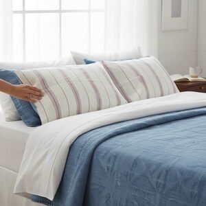 Vintage Ralph Lauren King Pillow Sham Set 4 Denim & Striped Americana Cotton RL